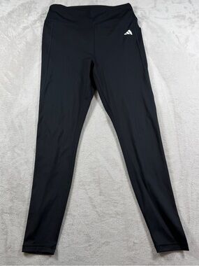 adidas Black Athletic High-Rise Leggings with White Logo